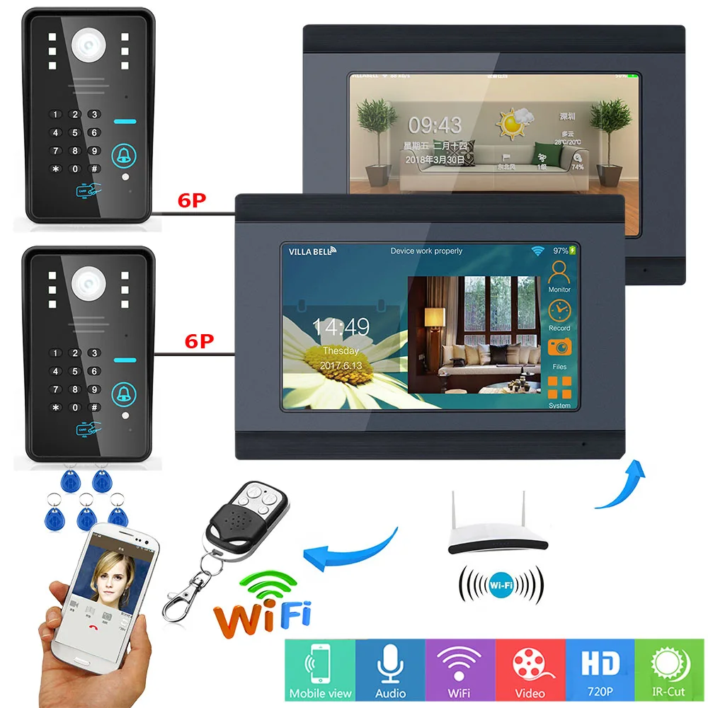 YobangSecurity видеодомофон 7 дюймов ЖК-Пароль RFID Wifi беспроводной видеодомофон спикерфон система SD слот для карт управление приложением