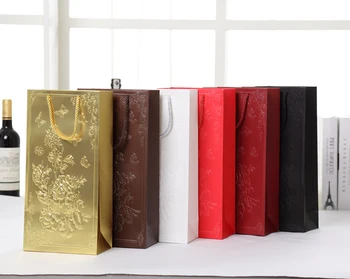 

The Newest High Quality Gold Embossed Cardpaper Bags For Wedding Party Gift Xmas Champagne Wine Bottle Holder Pouches Wine Bags