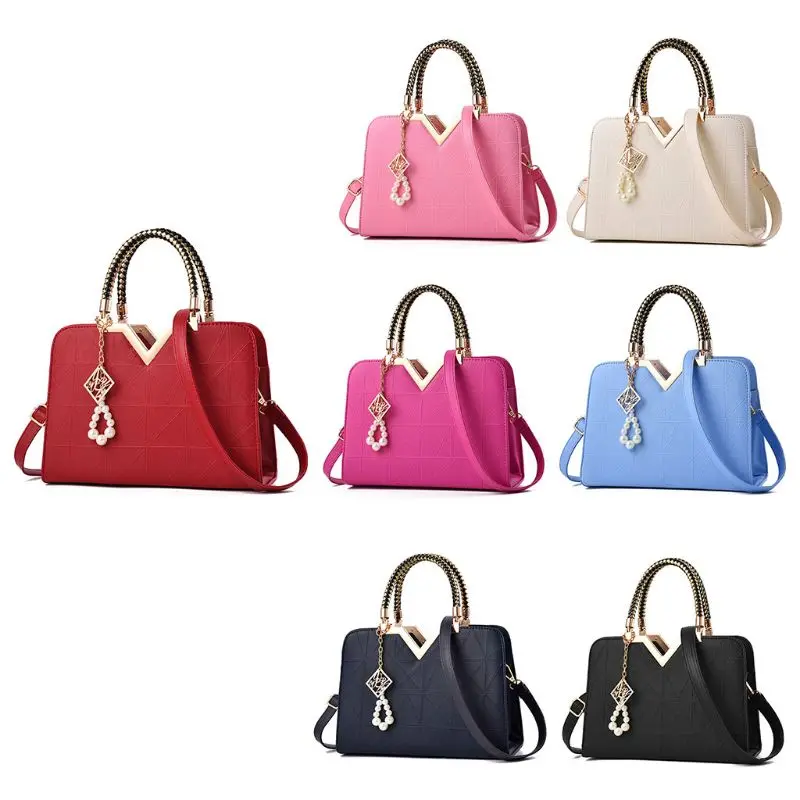 

Elegant Women Top Handle Satchel Handbags Tote Purse Shoulder Bag Crossbody with Bead Pendant