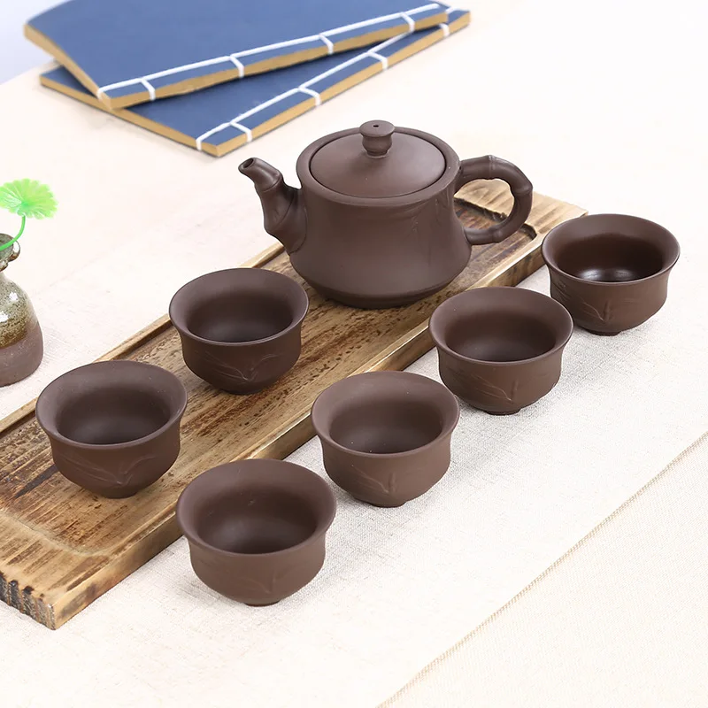 Purple Clay tea sets,6 tea cups and 1 tea pot, ChineseTravel Kung Fu