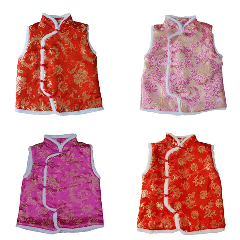 Детская жилетка Новогодняя одежда для мальчиков и девочек в китайском стиле зима осень теплая верхняя одежда пальто Дети Тан костюм жилет От 1 до 5 лет