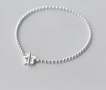 

Real. 925 Sterling Silver Lucky Bar &Open Star toggle Bracelet Round (So Thin) Beads Ball Chain Bracelet Lady's GTLS366