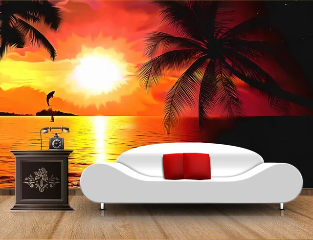Custom Photo Wallpaper Sunset Beach Landscape Murals For The Living Custom Photo Wallpaper Sunset Beach Landscape Murals For The Living Room Bedroom Tv Background Waterproof