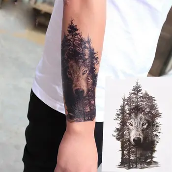 

New Hot Waterproof Temporary Fake Tattoo Stickers Grey Forest Wolf Animals Large DIY Temporary Tattoo Body Art Decoration