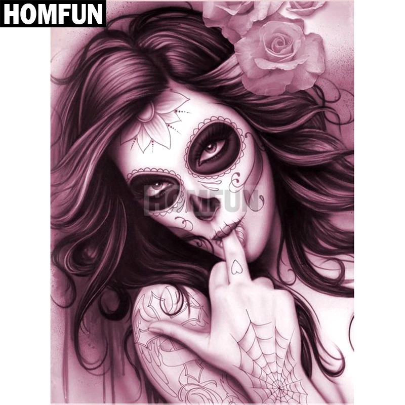 HOMFUN Full Diamond "Skull girl" DIY 5D Diamond Painting Cross Stitch Home Decor Picture Of Rhinestone Handmade