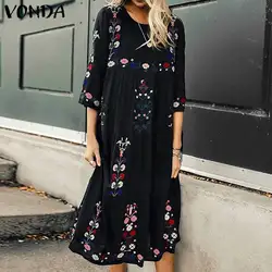 Bohemian Women Vintage Print Dress 2019 VONDA Sexy O Neck 3/4 Sleeve Maternity Dresses Plus Size Casual Loose Vestidos Femme Bohemian Women Vintage Print Dress 2019 VONDA Sexy O Neck 3/4 Sleeve Maternity Dresses Plus Size Casual Loose Vestidos Femme