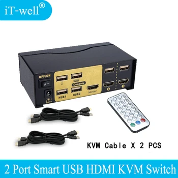 

IT-well 2 Port USB HDMI KVM Switch Switcher for Dual Monitor Keyboard Mouse With 2 KVM Cable