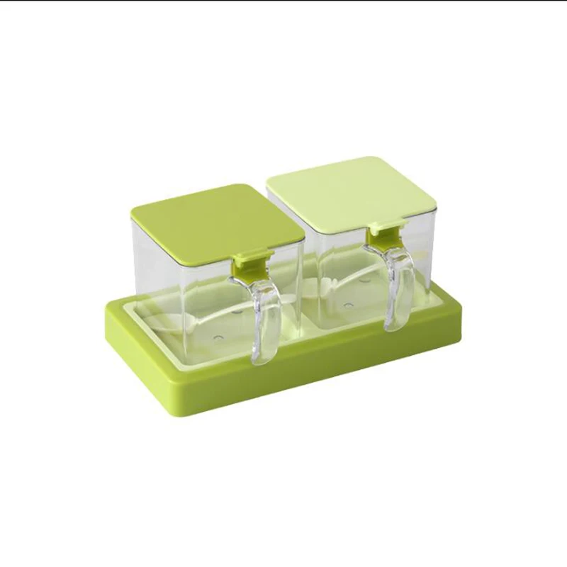 2 Grid Green Красочный японский стиль набор кухонная приправа коробка пластиковый Whit крышка прозрачная акриловая баночка специй бутылка набор трав контейнер для соли - Цвет: 2 Grid Green