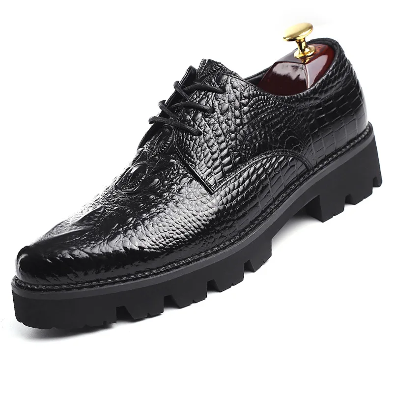 

Business Shoes Men's British Casual Leather Men's Shoes Autumn Pointed Tie-wrap Dress Breathable Crocodile Print Shoes