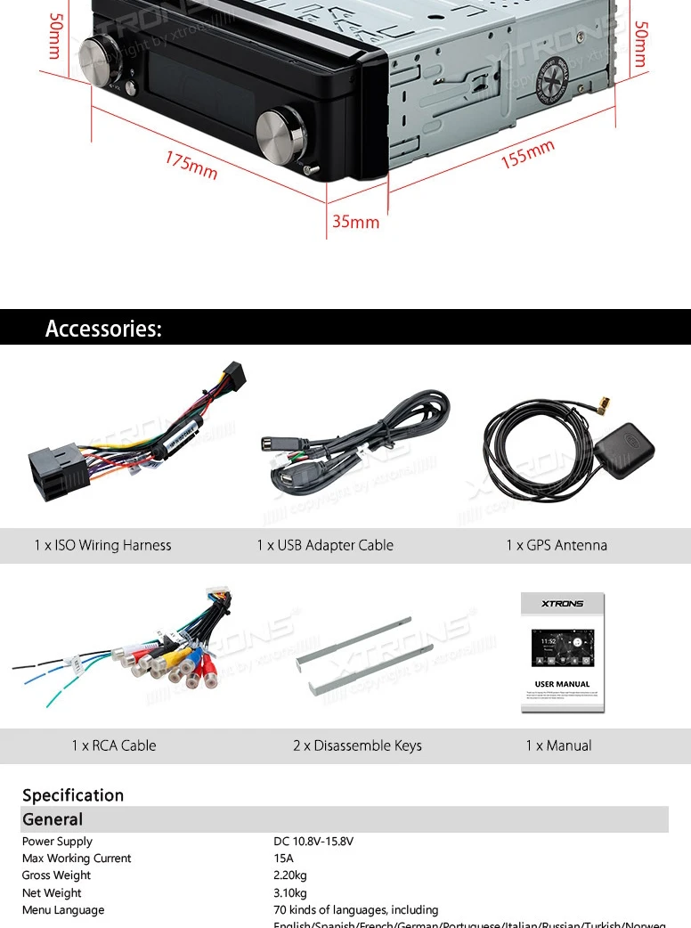 Top 7" Detachable Panel Design Android 7.1 OS One Din Car Multimedia 1 Din Car Radio Single Din Car DVD with Multiple EQ Adjustment 22