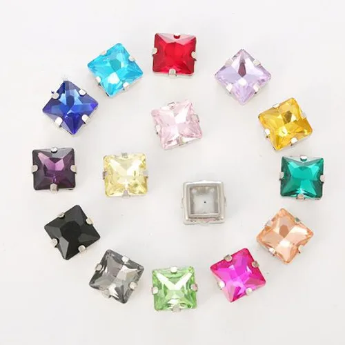 

All Colors Sew on Rhinestone Square Shape Glass Stone In Hard Strong OPen Back Metal Claw Setting 8mm,10mm,12mm Sew-on Crystals