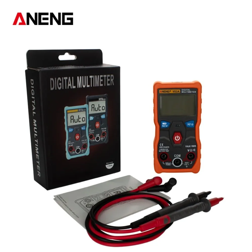 Aneng V02A мультиметр для передачи данных Ncv цифровой ЖК-дисплей Вольтметр переменного/постоянного тока Автоматический диапазон диодное Сопротивление Частота Емкость Тестер