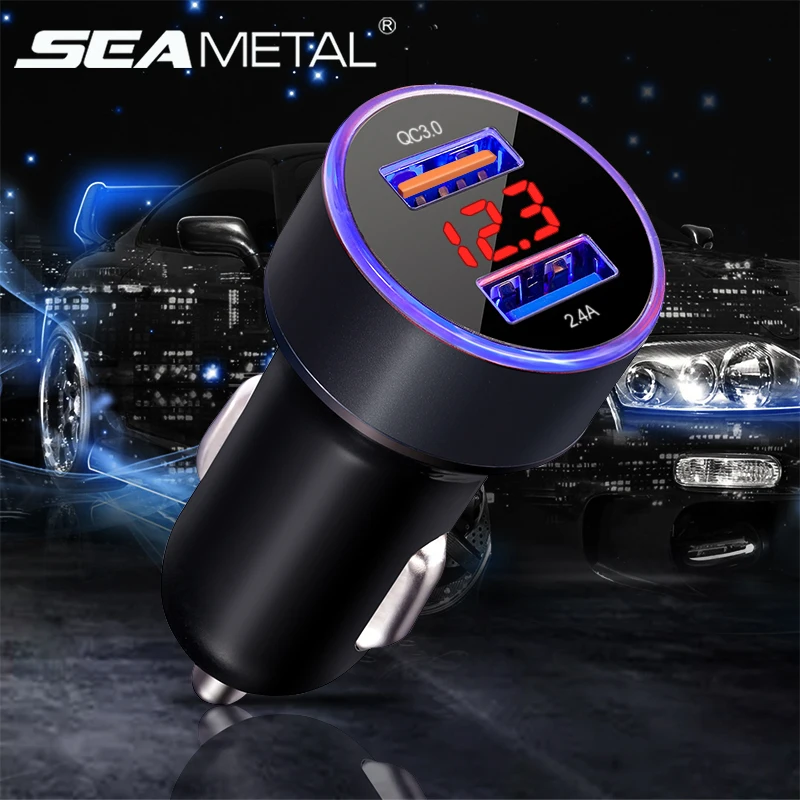 

QC3.0 2.4A Dual USB Car Charger LCD Display 12-24V Cigarette Socket Lighter Fast Charger Power Auto USB Adapter Upgraded Version