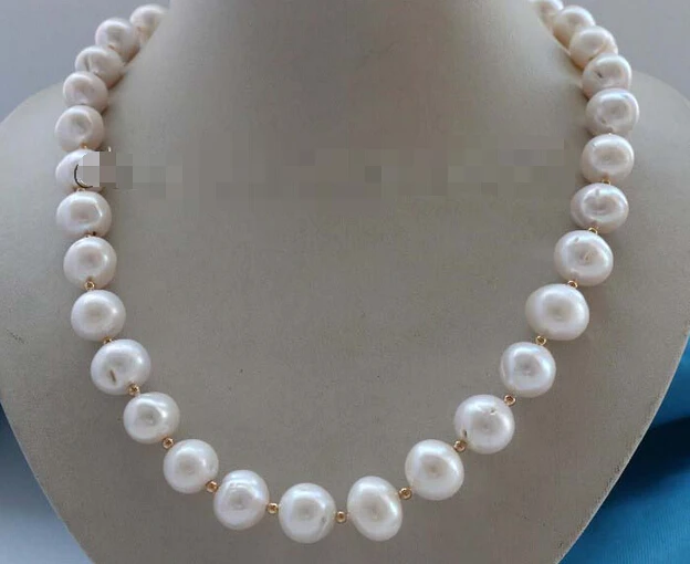 

only one 21" Genuine Natural 12-14mm White Pearl Necklace #f2171! AAA