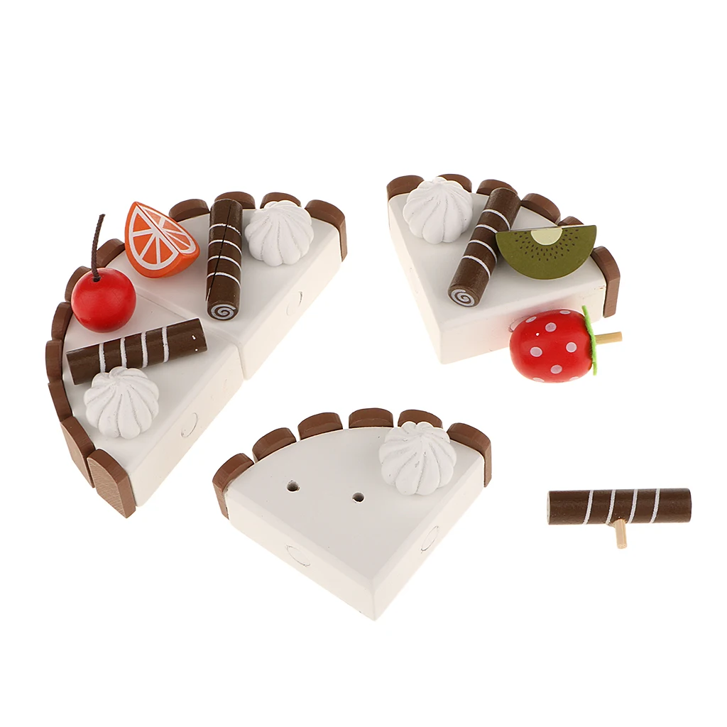 2 Pieces Wooden Magnet Birthday Cake Simulation Food Kids Preschool Play House Kitchen Pretend Play Game Toy