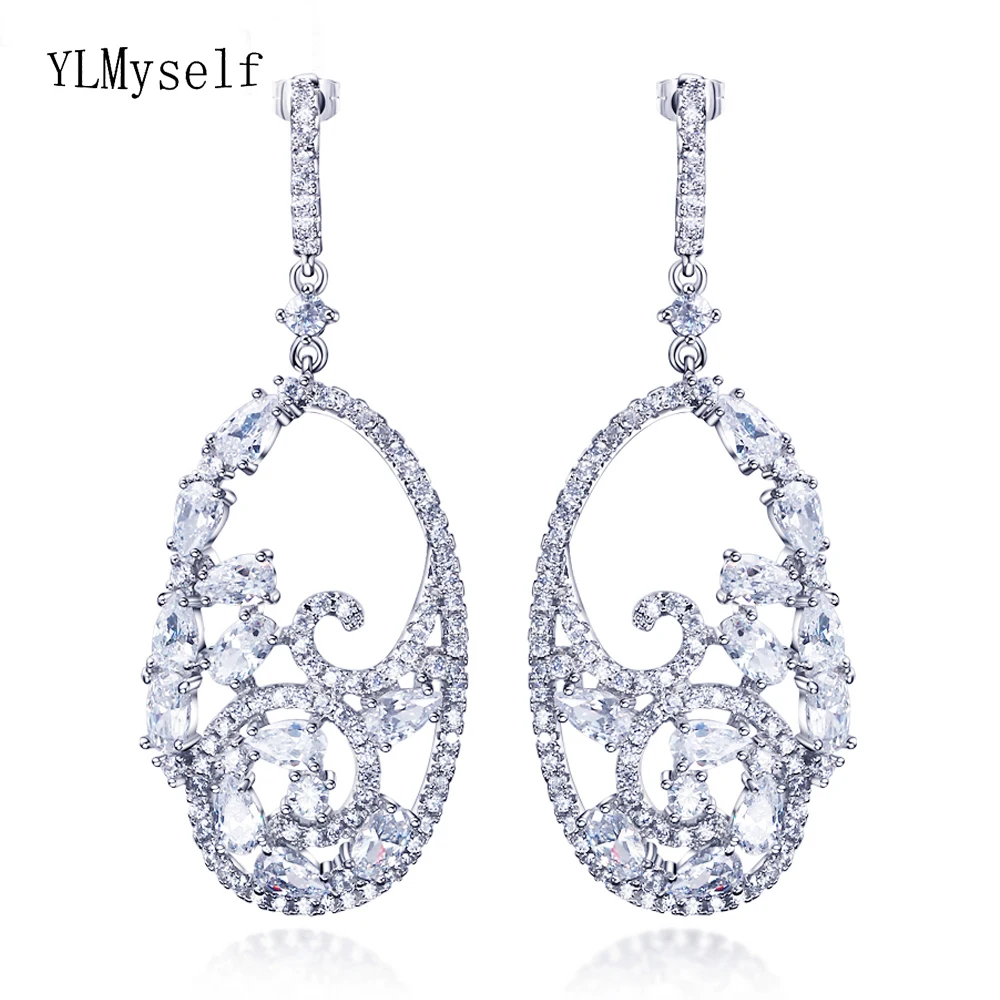 New elegant women's earring White/Gold color jewelry shiny jewellery drop earrings for bridesmaid