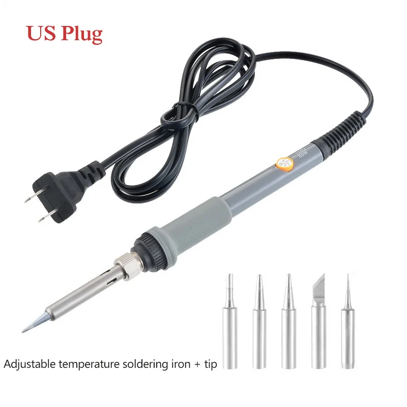 110V 60W US Electric Welding Soldering Iron Gun Adjustable Temperature 5pcs Tips