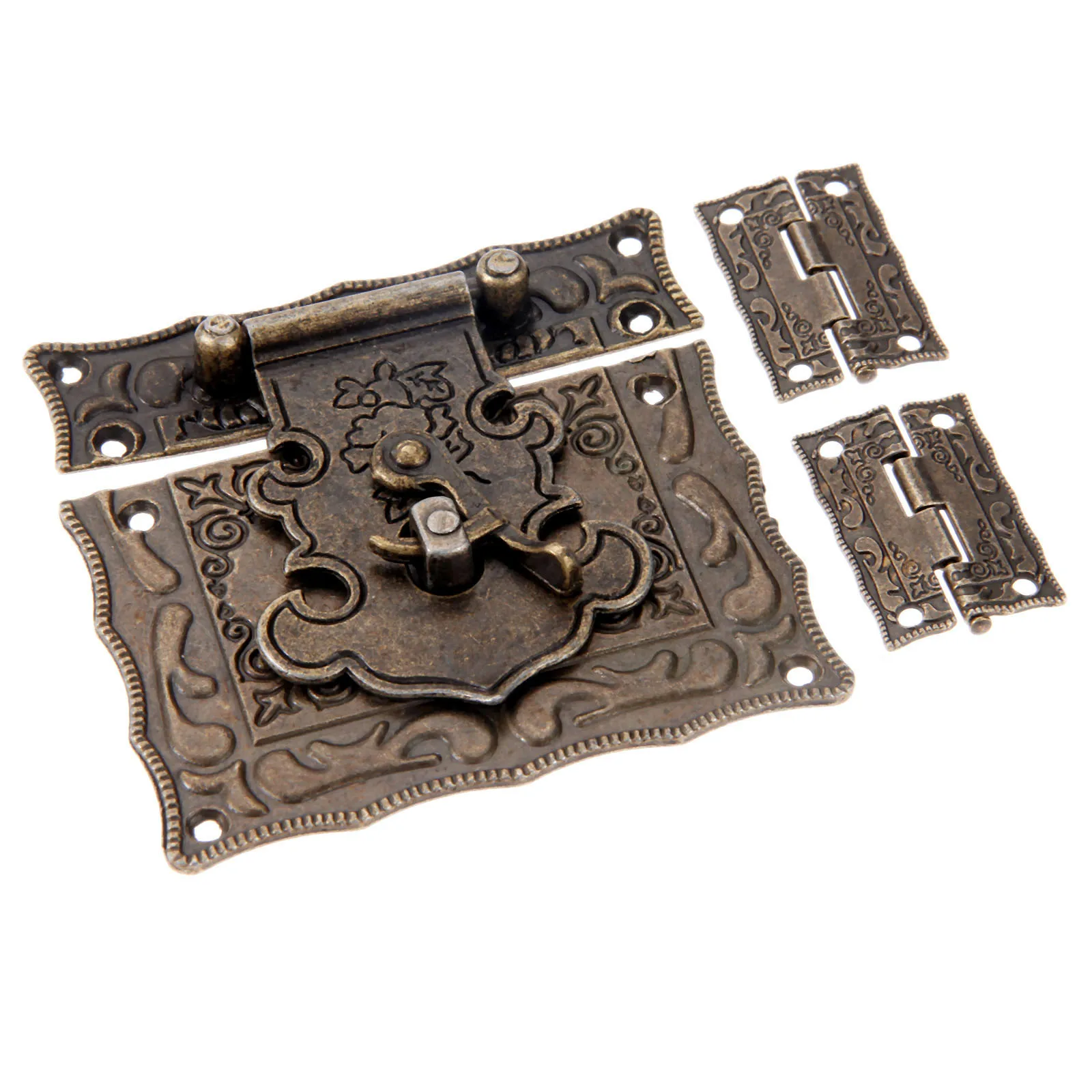 DRELD 2Pcs Antique Bronze Cabinet Hinges Vintage Furniture Hardware Set+1pc Box Hasp Latch Toggle Buckle for Jewelry Wooden Case DRELD 2Pcs Antique Bronze Cabinet Hinges Vintage Furniture Hardware Set+1pc Box Hasp Latch Toggle Buckle for Jewelry Wooden Case