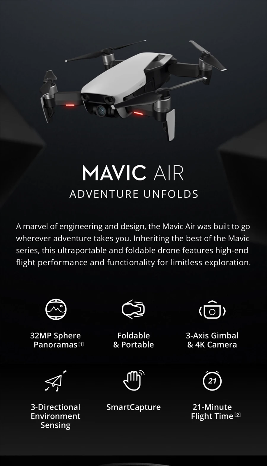 DJI Mavic Air drone/Mavic Air Fly More Combo с 4K 100 Мбит/с видеокамера 32MP Sphere Panoramas 4 км пульт дистанционного управления 01