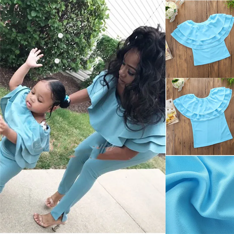 2019 Fashion Family Casual Tops Clothing Mother Daughter Ruffle T-shirt Summer Matching Clothes O-neck | Мать и ребенок