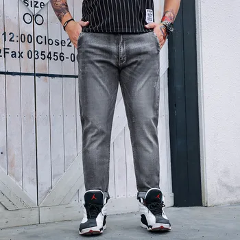 

Jeans men 2019 Summer tide brand Large size Men's Casual jeans Men's Loose Straight Denim trousers Men's Stretch Gray jeans