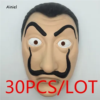 

Ainiel 30 PCS LOT Salvador Dali Cosplay La Casa De Papel Face Mask Fancy Dress Halloween Party Latex Masks Wholesale