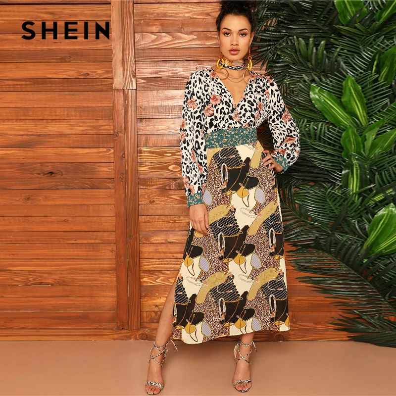 SHEIN Многоцветное Платье С Графическим Принтом И Вырезами По Бокам Стильное