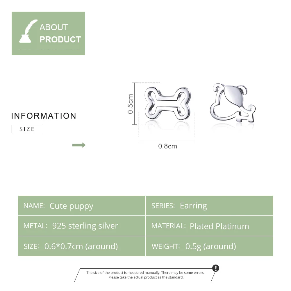 WOSTU Doggy& гвоздики в виде костей серьги 925 пробы серебряные маленькие серьги для женщин серебряные 925 ювелирные изделия дизайн CQE649
