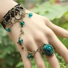 Новое поступление винтажная Цветочная лоза искусственное кружево без пальцев модные Bracklets с кольцом 1049