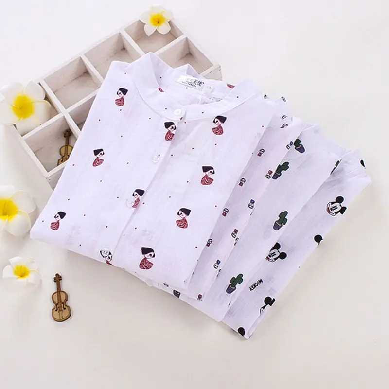 

2019 Ladies White Shirt Autumn Fashion Shirt for School Girl Long Sleeve Women Office Wear Animal Print Tops Female Blouse Shirt