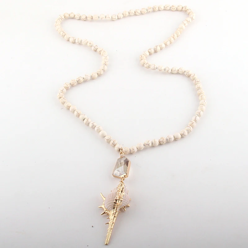 Модные ювелирные изделия 8 мм белый камень завязанные оболочки кулон ожерелье s для женщин этническое ожерелье