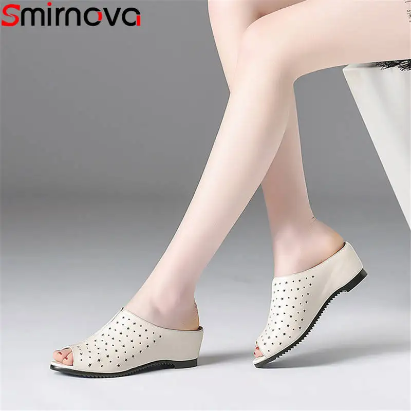 

Smirnova 2020 fashion summer new shoes woman peep toe height increasing sandals women shoes casual genuine leather Hollow out