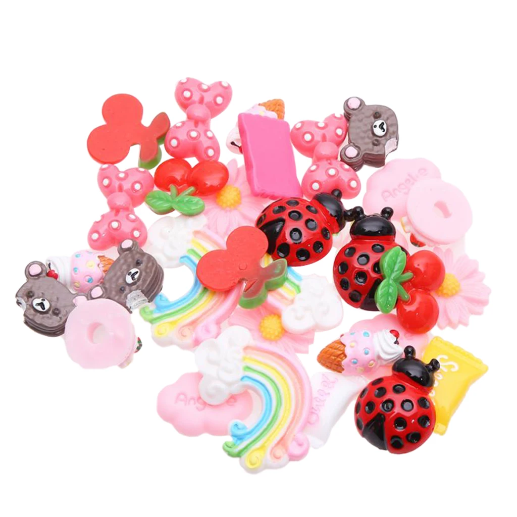 30pcs Kawaii Resin Flatback Cabochons Decoden Charms DIY Scrapbooking Phone Decor Embellishments