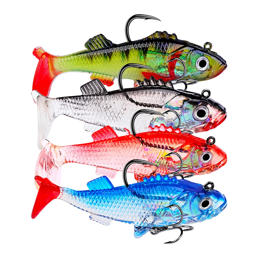 1 PCS Artificial Soft Fishing Main 8cm / 15.5g T Shape Tail Bait Spinners With 2 Hooks Fly Lures Gear|Наживки| |