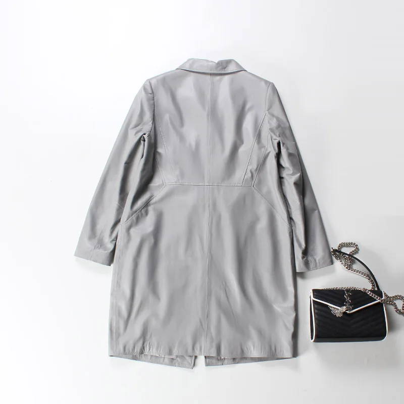 2018 Real Leather Jacket Women Sheepskin Grey Black Loose Button Vintage Autumn Winter Best Genuine Leather Jackets For Women