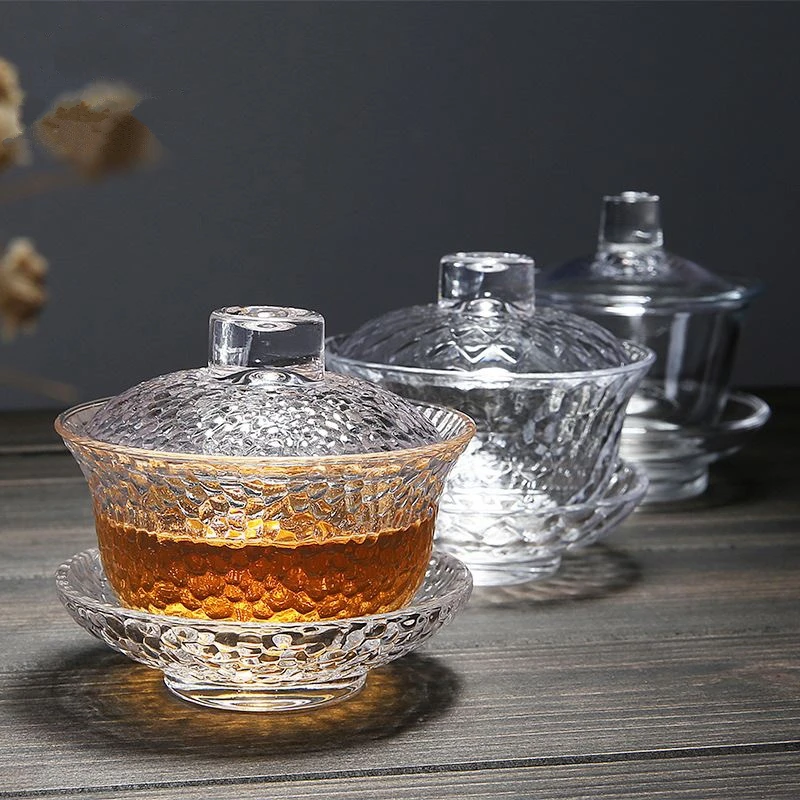 PINNY Hand Made Heat-resistant Glass Gaiwan Japanese Style Kung Fu Tea Bowl Eco-Friendly Portable Tea Set Glass Teapot Kettle