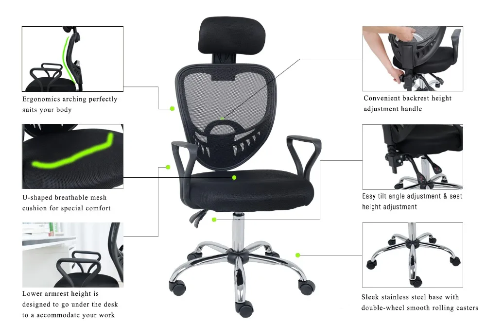 Aliexpress Wahson Mesh Office Chair High Back Ergonomic Aliexpress Wahson Mesh Office Chair High Back Ergonomic Executive Desk Reclining Task With Adjule Headrest Black From Reliable