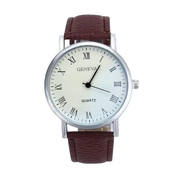 Geneva, женские и мужские часы с белым циферблатом, черные римские цифры, указка из искусственной кожи, ремешок, кварцевые наручные часы, reloj hombre reloj de hombre
