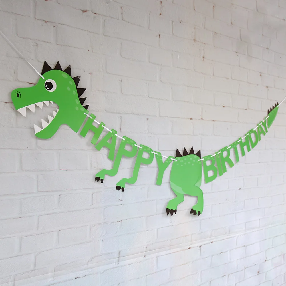

1set Green Dinosaur Balloons Dinosaur Paper Banner Happy Birthday Party Decorations Kids Party Decoration Dino Animals Toys Gift