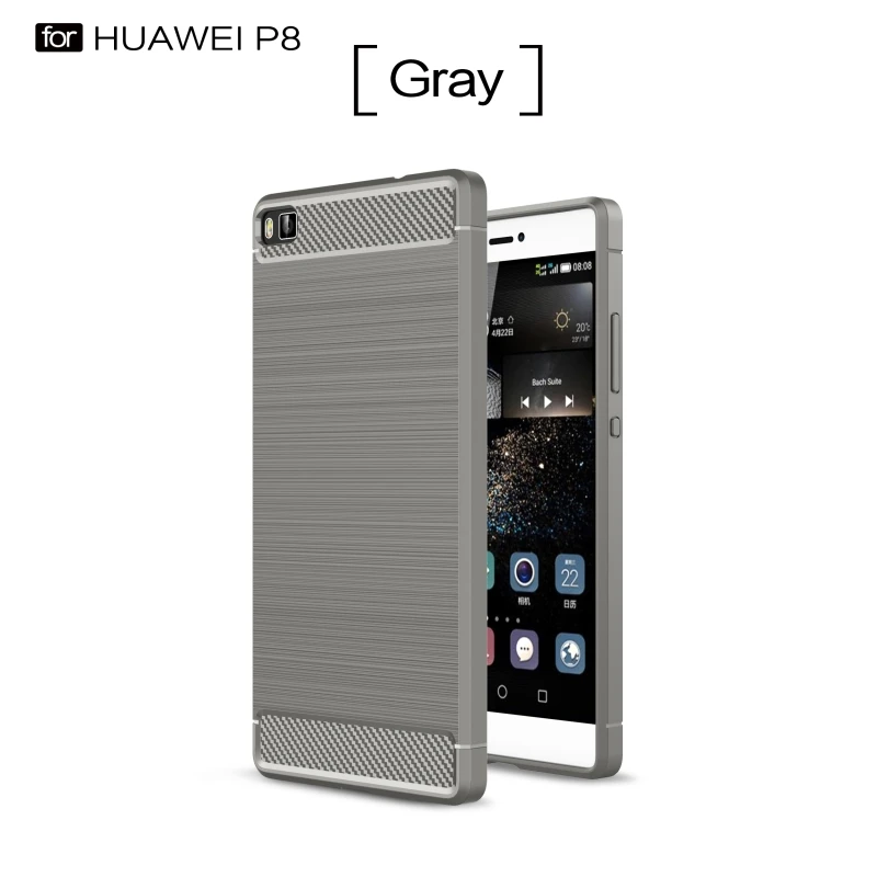 Чехол 5,2 дюйма для huawei P8, мягкий силиконовый чехол из углеродного волокна для телефона huawei P8, чехол GRA-UL00 GRA-L09, чехол для huawei P8 funda - Цвет: Gray