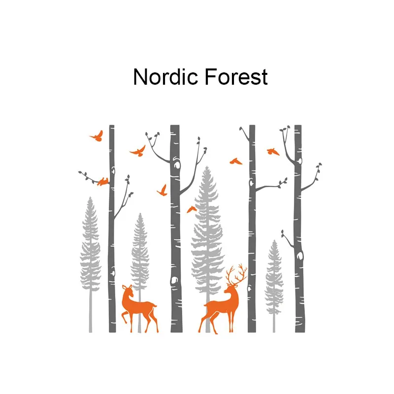 Скандинавский лес береза Наклейка на стену с оленем Детские огромные наклейки на стену детская виниловая наклейка на стену фреска домашний декор B81