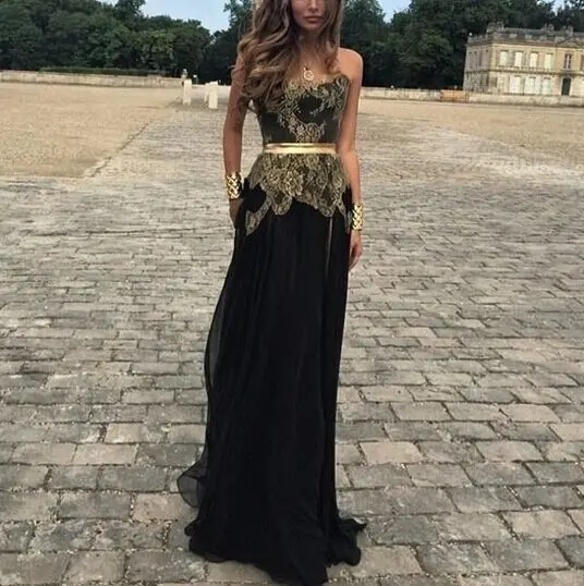 gold and black lace dress