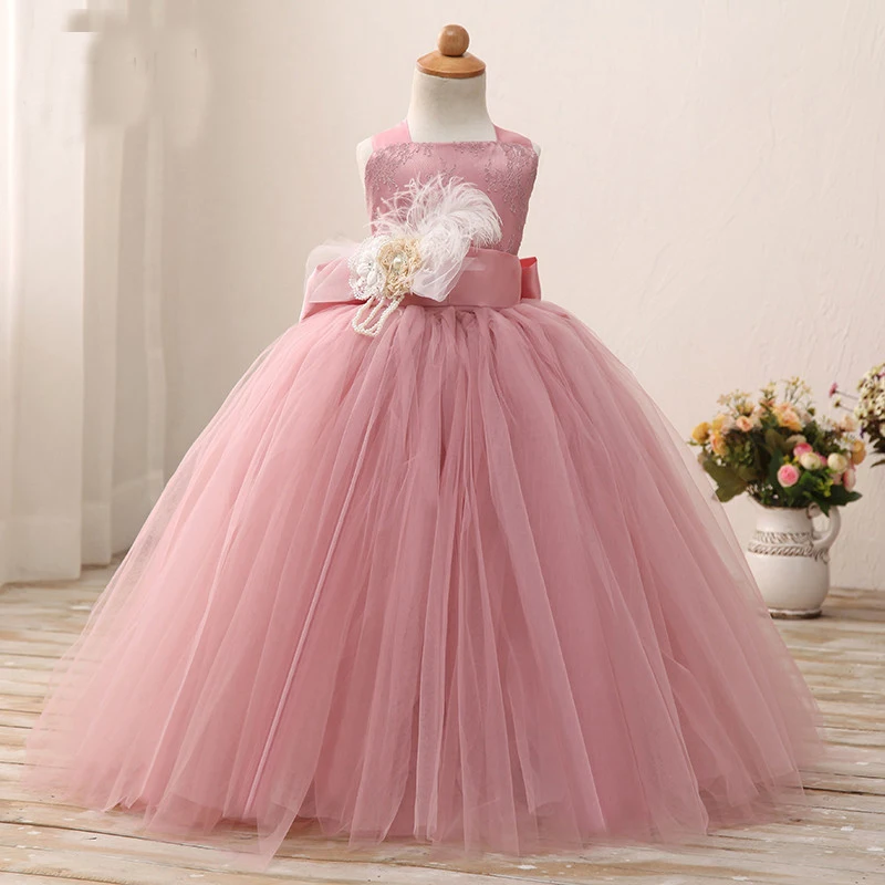dusky pink flower girl dress