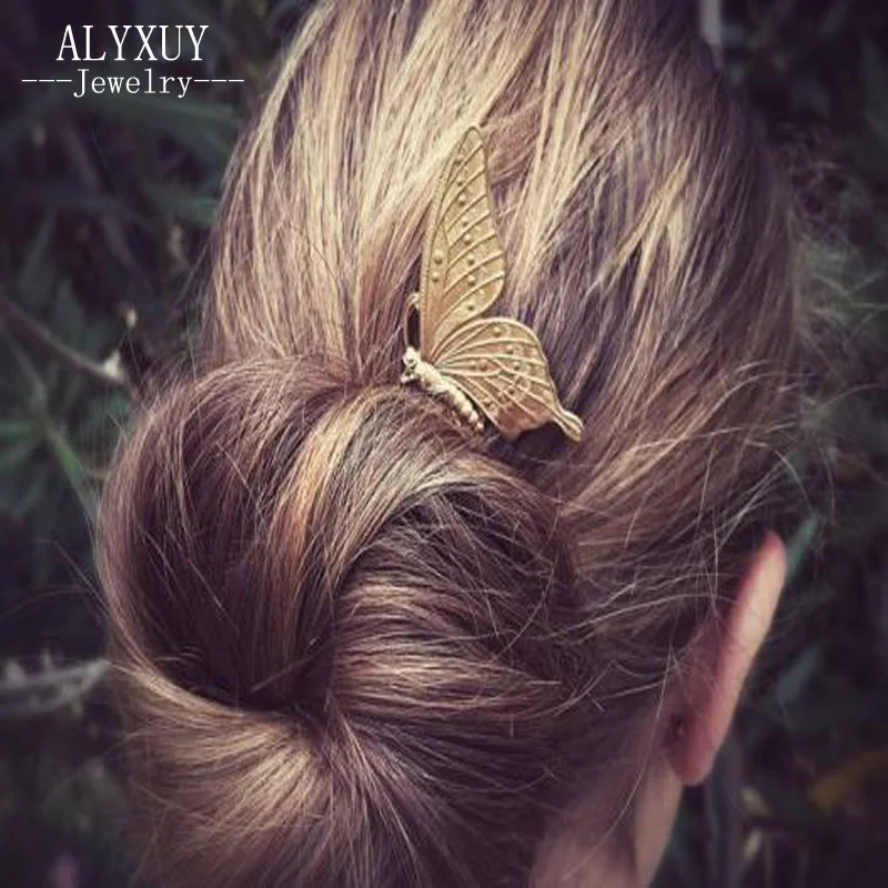 Новая мода Hairwear цвет золотистый бабочка шпилька для волос расчески волосы