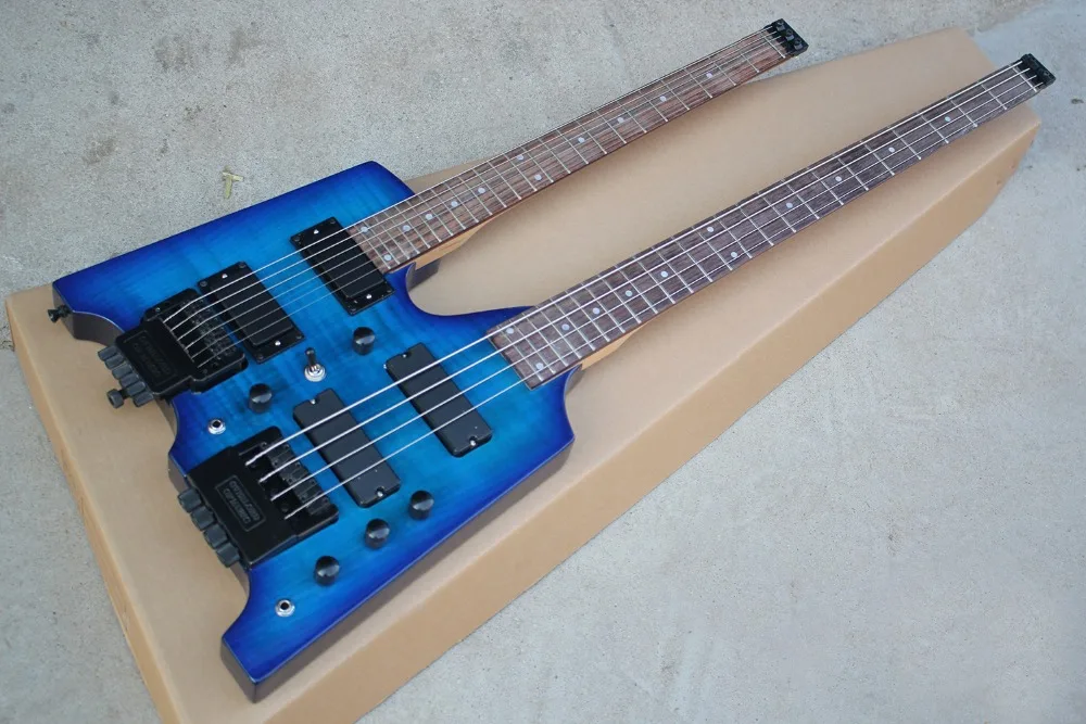 

Factory Custom Blue Double Neck Electric Guitar Without Headstock,Black Hardware,Dots Fret Inlay,Offer Customized