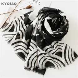 KYQIAO женские черные шеи шарф женский на осень-зиму Испания стиль Готический дизайн длинные черные принт платок шейный платок