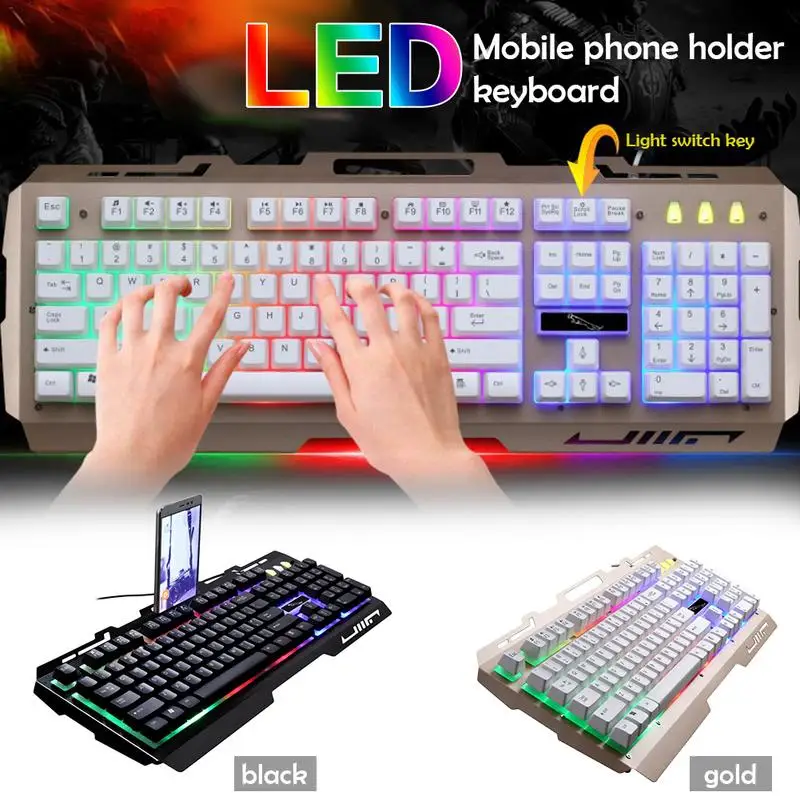 

Mechanical G700 104keys Keyboard Gaming PC Computer Keyboard Metal LED Backlight USB Wired for Overwatch LOL CF Laptop Desktop C