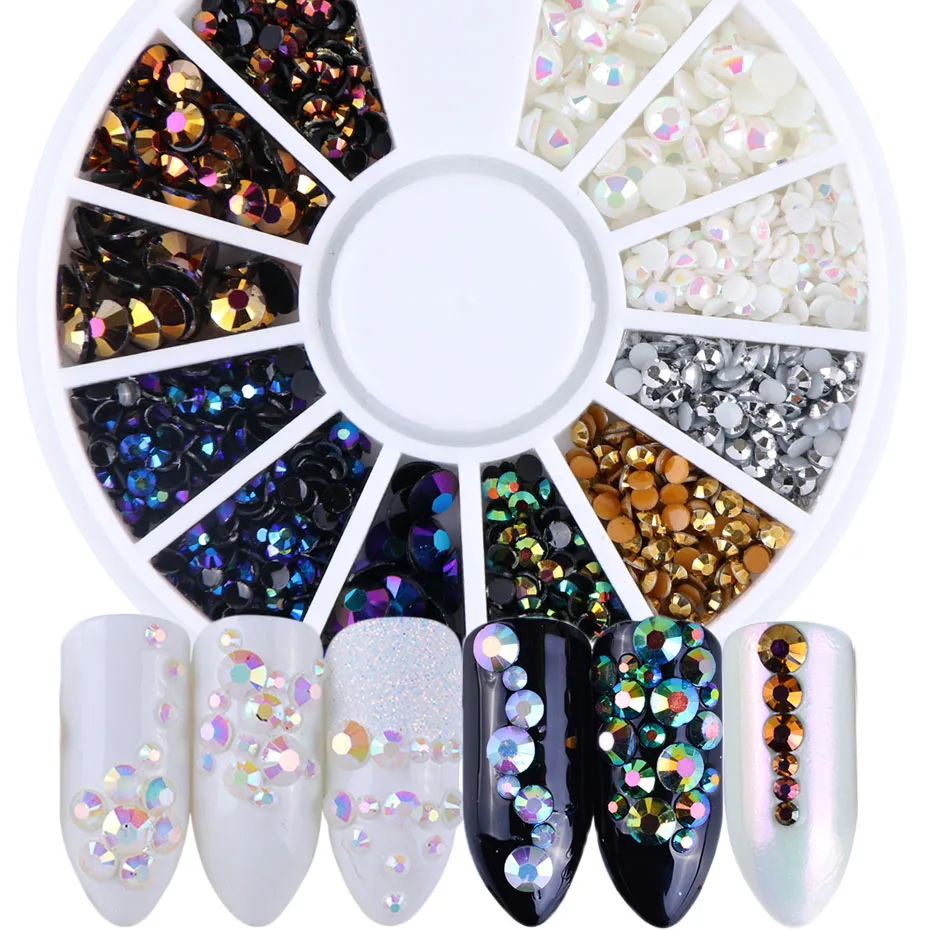 

1Wheel Nail Art Rhinestones Gold Silver Nail Stones 3D Crystal Flame AB Flat Back Round Diamond Jewelry Nail Art Manicure JI016