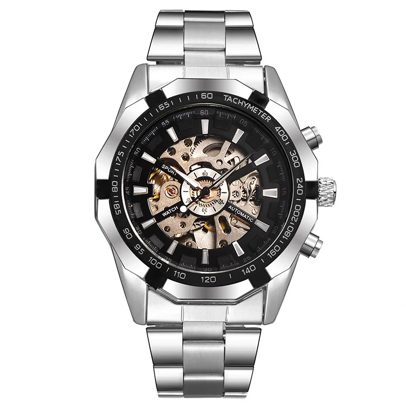 

FNGEEN Waterproof Automatic Mechanical Watch Stainless Steel Fashion Hollow Men's Watch Free Shipping