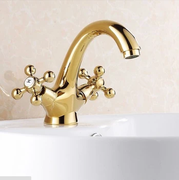

7 Inch Free shipping Contemporary Concise Bathroom Faucet Golden Polished Brass Basin Sink Faucet Dual Handle bath mixer BF-2658